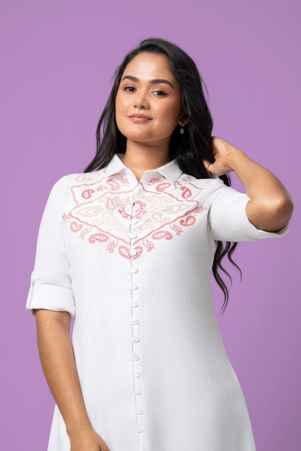 Paisley Pattern Embroidered Button-Down Midi Dress - Image 3