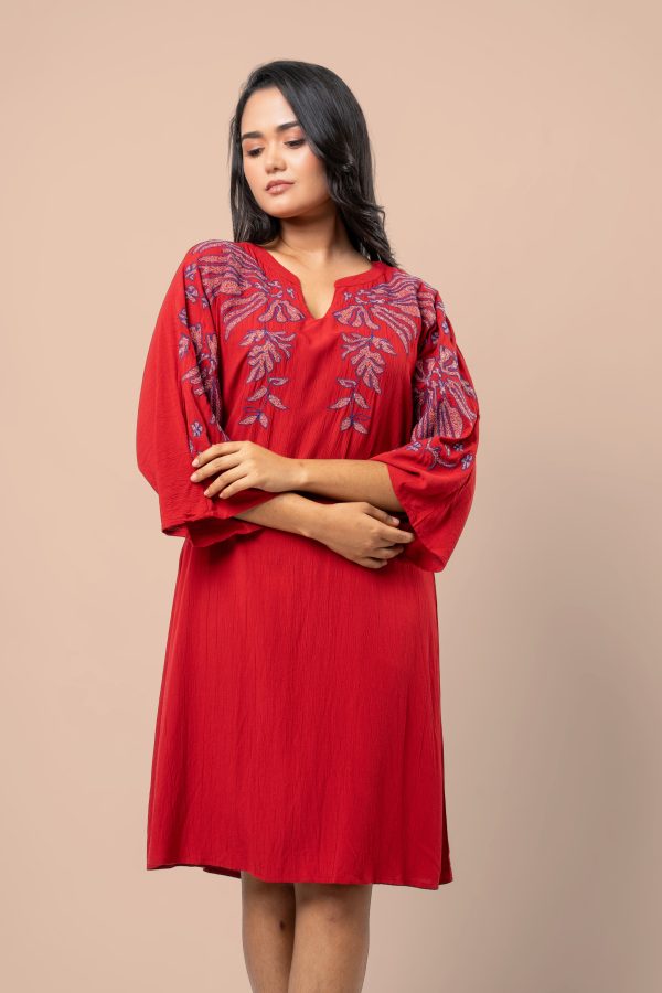Botanical Embroidery Detail Midi Dress - Image 2