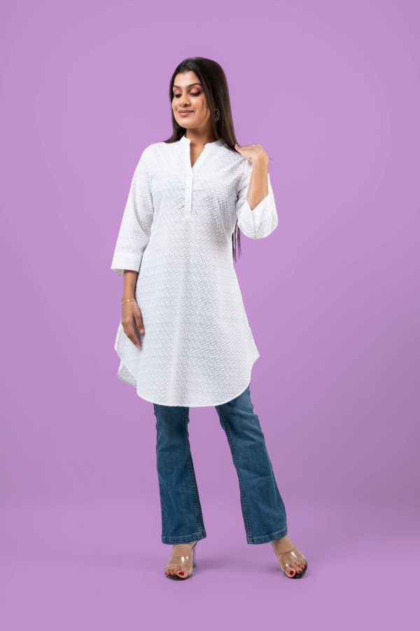 Chinese Collar Curved Hem Kurta Top - Image 3
