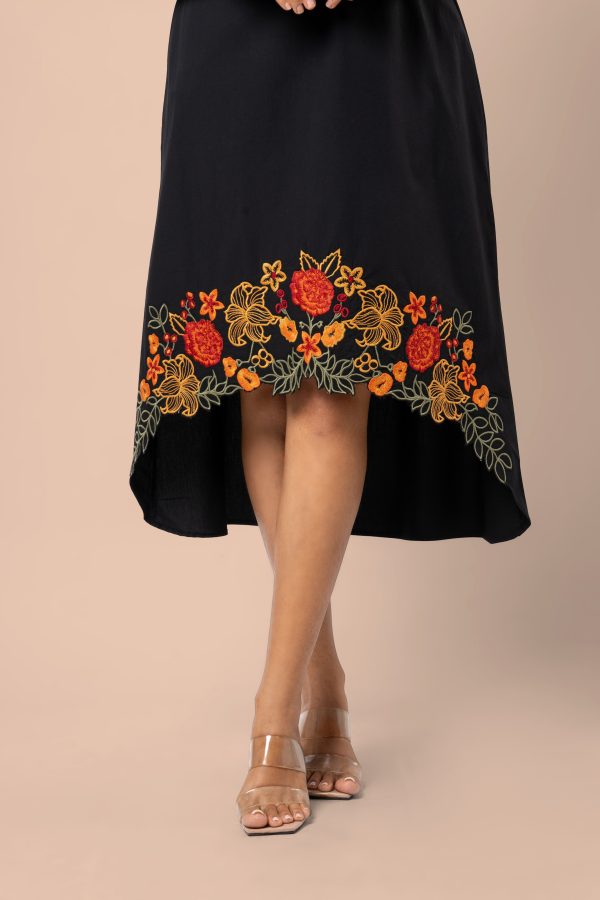 Floral Cut Embroidery Detail High-Low Hem Midi Dress - Image 5