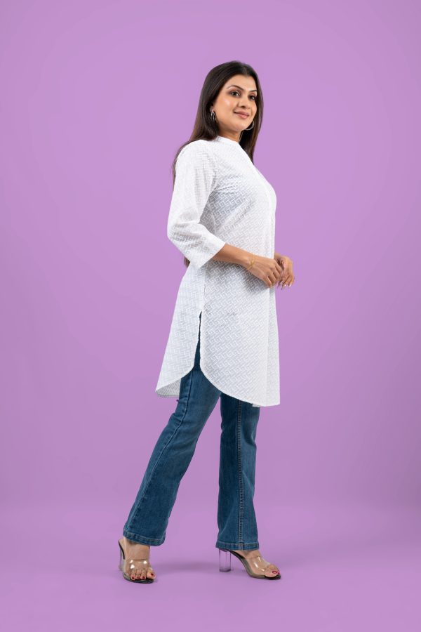 Chinese Collar Curved Hem Kurta Top - Image 4