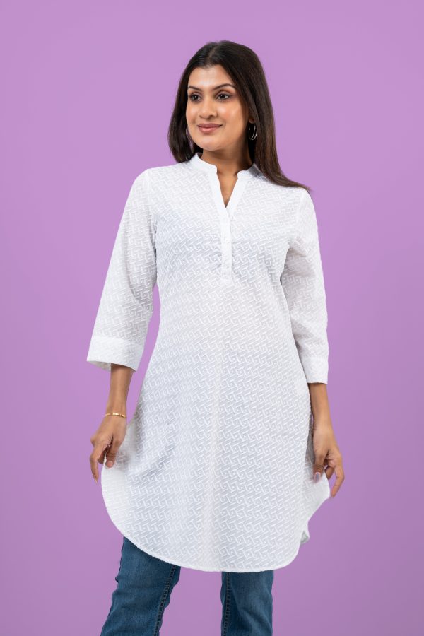 Chinese Collar Curved Hem Kurta Top - Image 2