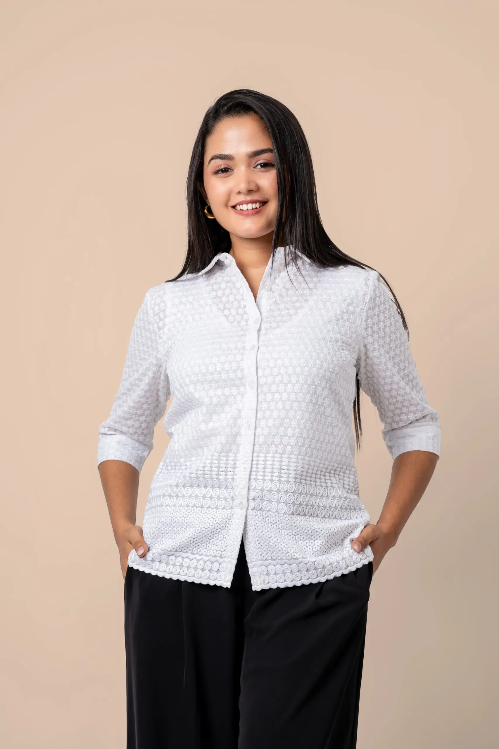 Scallop Hem Shirt Blouse