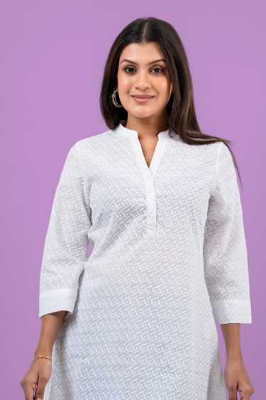 Chinese Collar Curved Hem Kurta Top