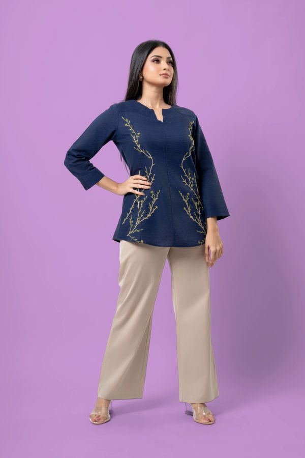 Botanical Patterned Notch Neck Blouse - Image 3