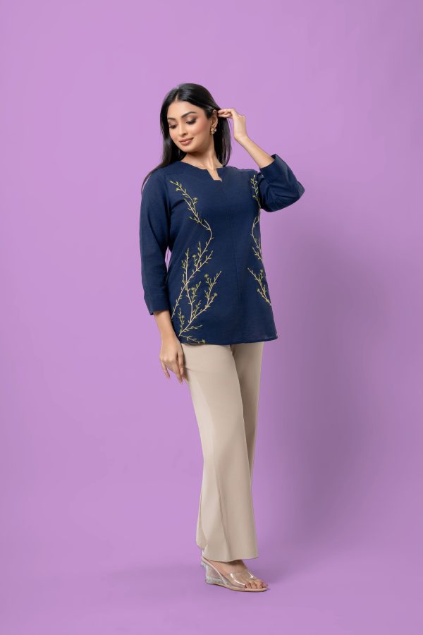 Botanical Patterned Notch Neck Blouse - Image 4