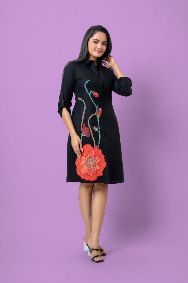 Floral Embroidery and Applique Detail Short Dress - Image 6