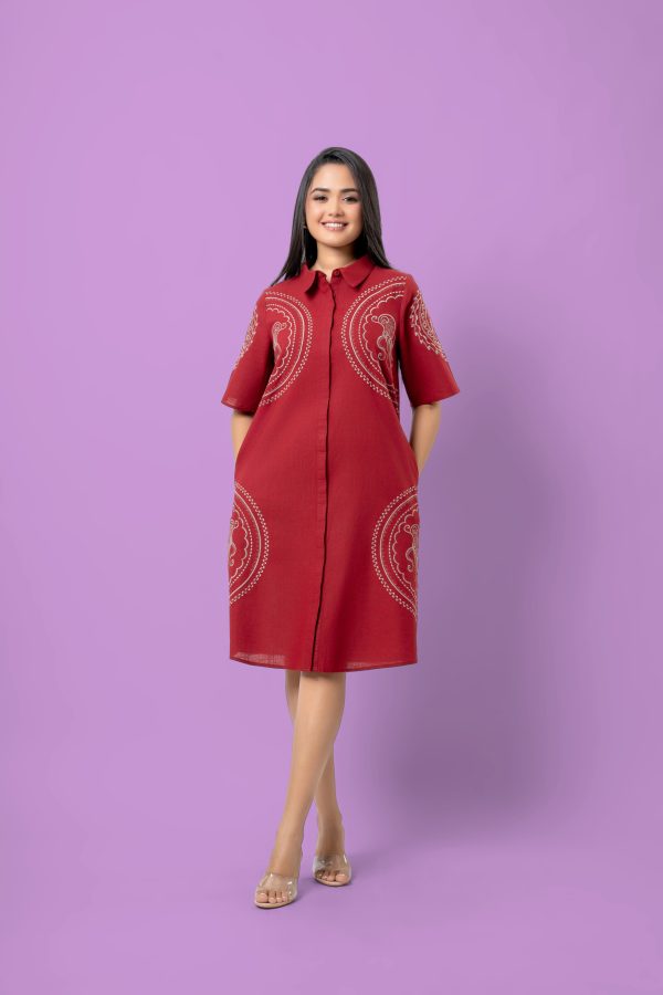 Embroidery Detail Short Shirt Dress - Image 4