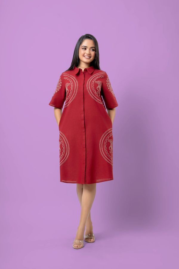 Embroidery Detail Short Shirt Dress - Image 5