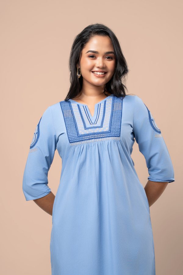 Embroidered Gather Detail Short Dress