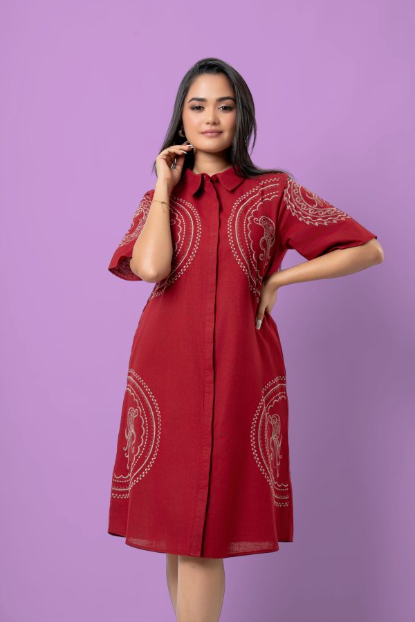 Embroidery Detail Short Shirt Dress - Image 2