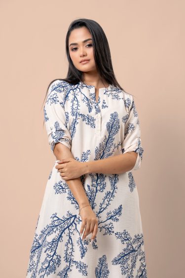 Botanical Patterned Curved Hem Maxi Dress