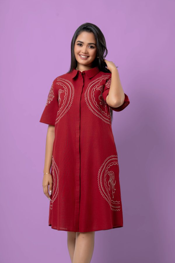 Embroidery Detail Short Shirt Dress - Image 3
