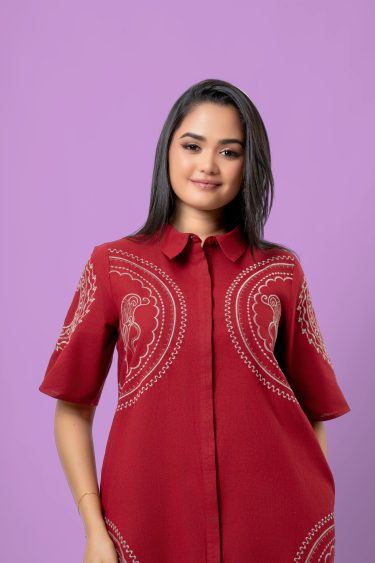 Embroidery Detail Short Shirt Dress