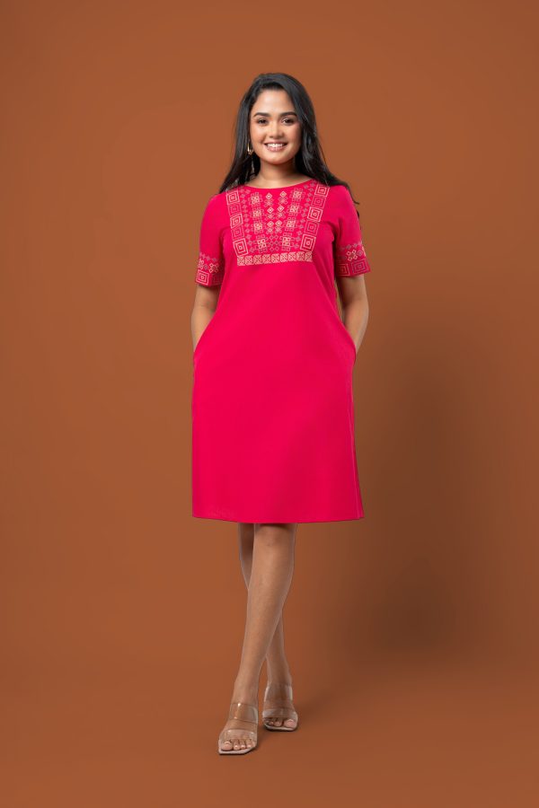Geometric Embroidered Short Dress - Image 2