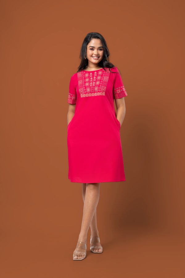 Geometric Embroidered Short Dress - Image 3