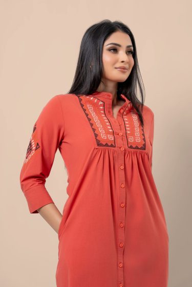 Embroidered Front Gather Detail Short Dress