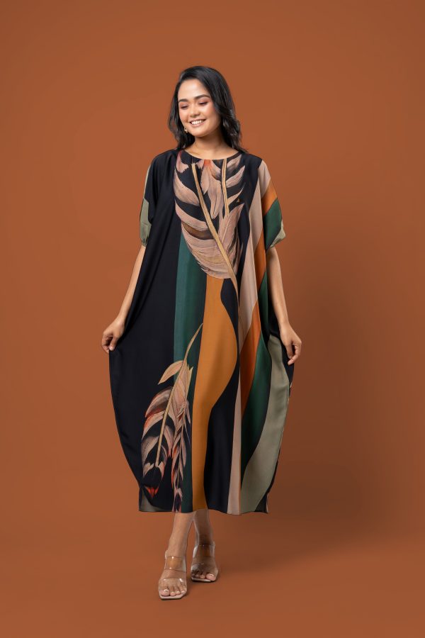 Colourblock Patterned Baggy Sleeve Maxi Dress - Image 5