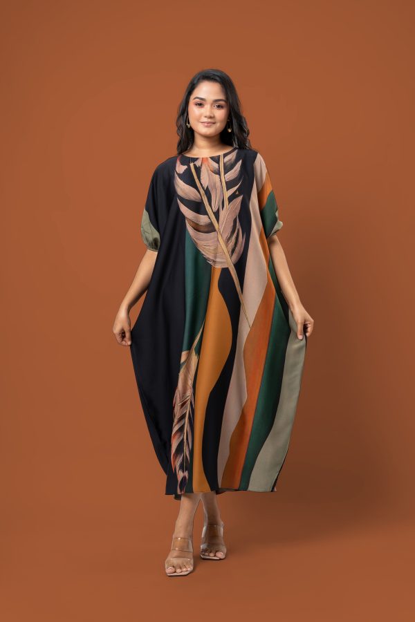 Colourblock Patterned Baggy Sleeve Maxi Dress - Image 4