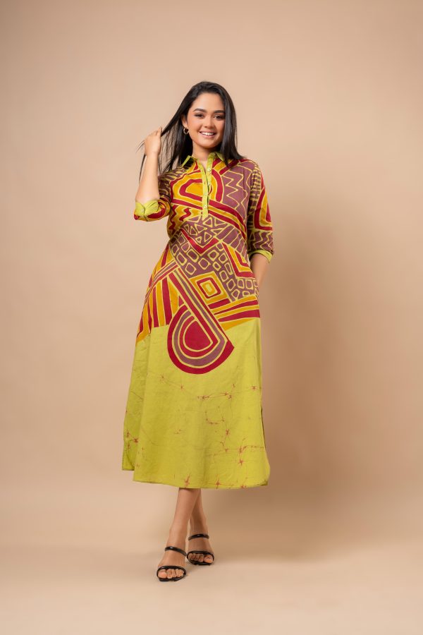 Geometric Abstract Patterned Batik Maxi Dress - Image 3