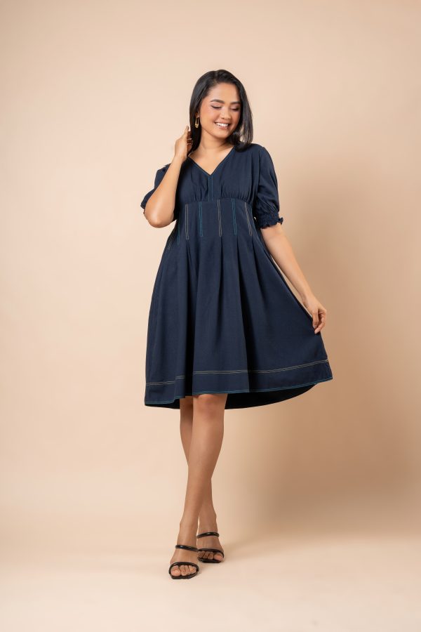 Thread Detail Puff Sleeve Short Dress - Image 3
