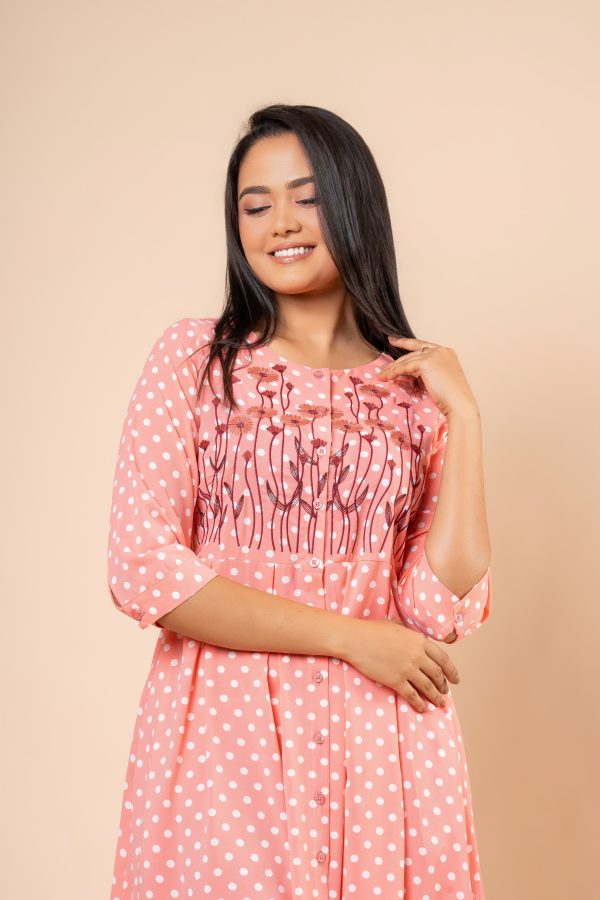 Polka Dot Embroidery Midi Dress - Image 3