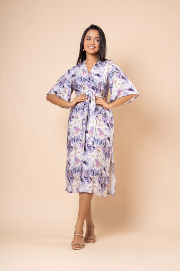 Tie-Up V-Neck Midi Dress With Side Slit - Image 3