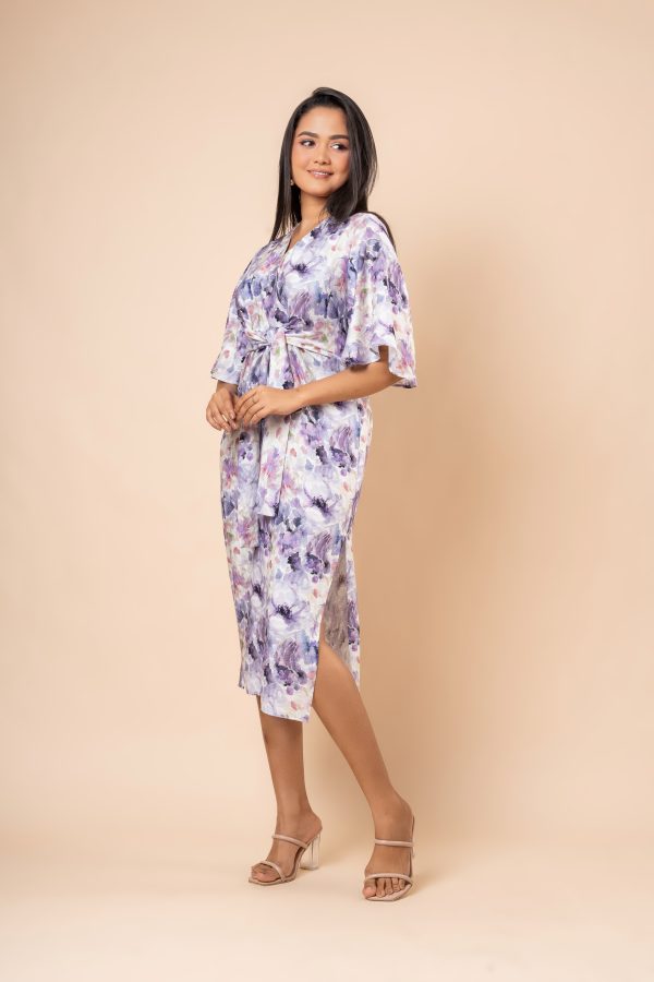 Tie-Up V-Neck Midi Dress With Side Slit - Image 5