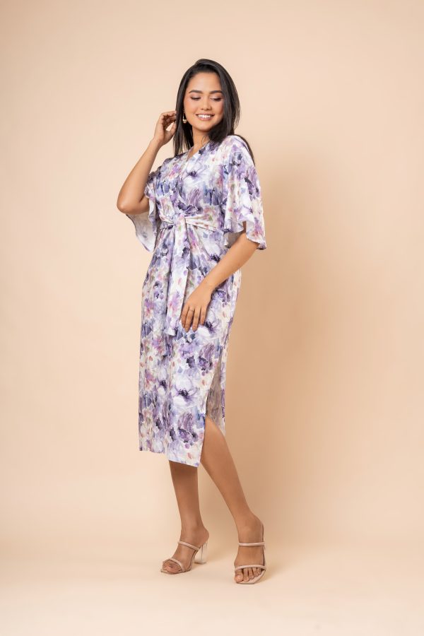 Tie-Up V-Neck Midi Dress With Side Slit - Image 4