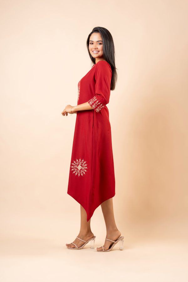 Embroidery Detail High-Low Hem Midi Dress - Image 5