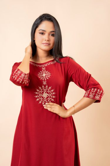 Embroidery Detail High-Low Hem Midi Dress