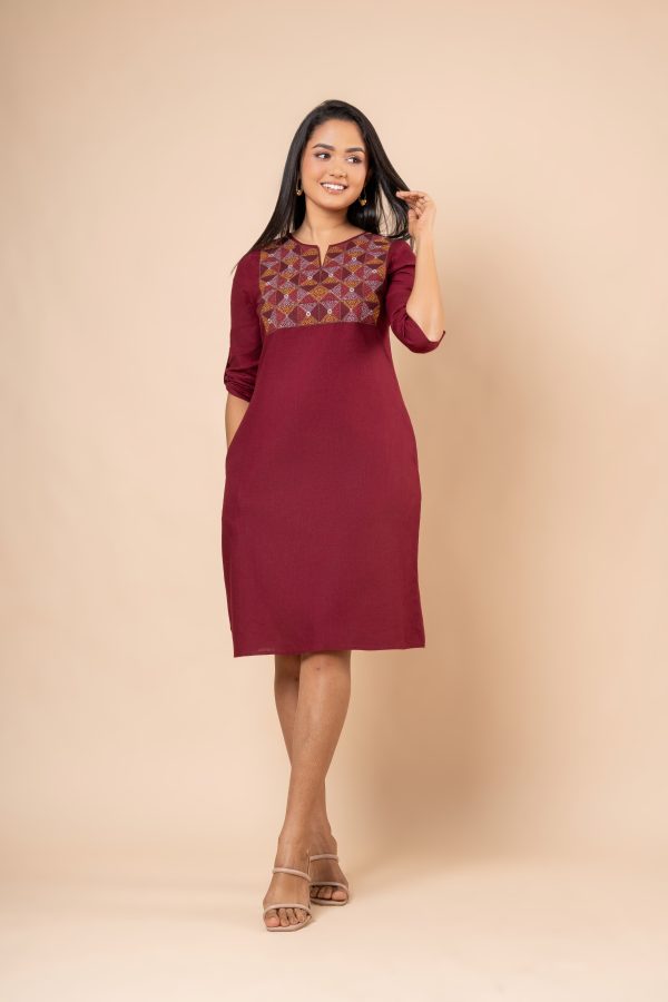 Geometric Embroidery Detail Short Dress - Image 6