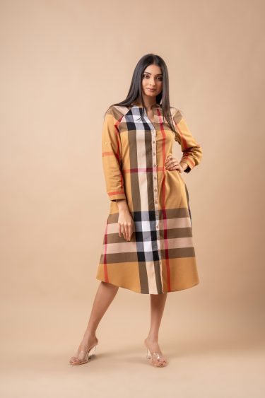 Plaid Patterned Raglan Sleeve Short Dress