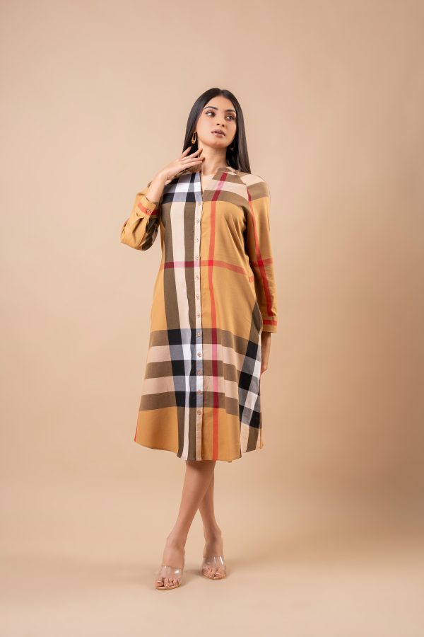 Plaid Patterned Raglan Sleeve Short Dress - Image 2