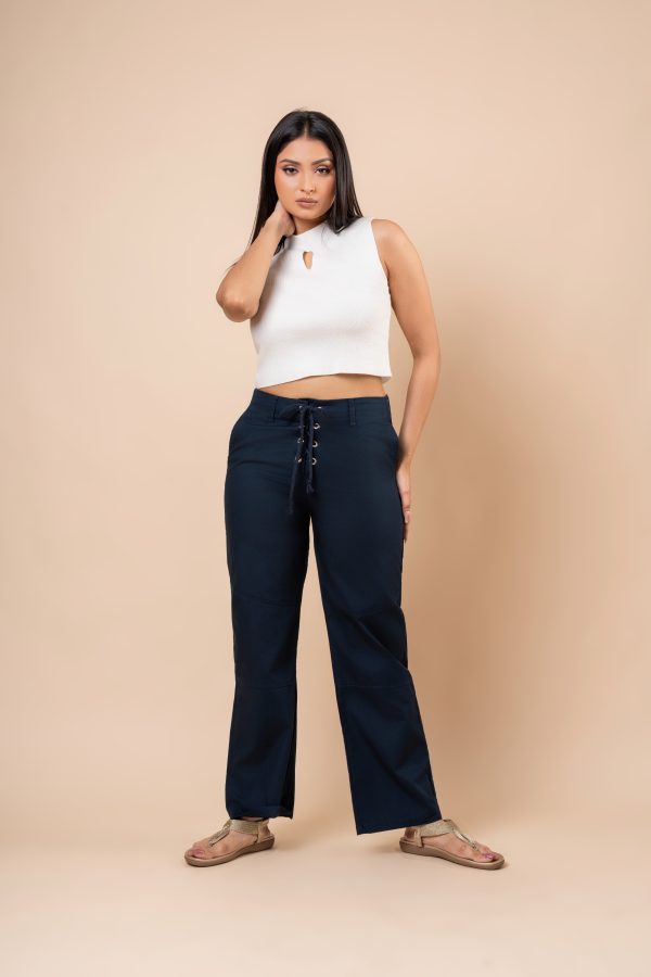 Front Tie-Up Detailed Linen Pant - Image 3