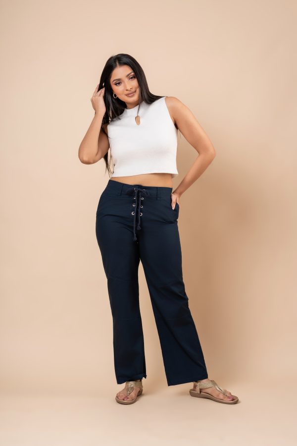 Front Tie-Up Detailed Linen Pant - Image 4
