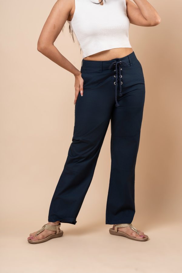 Front Tie-Up Detailed Linen Pant - Image 2