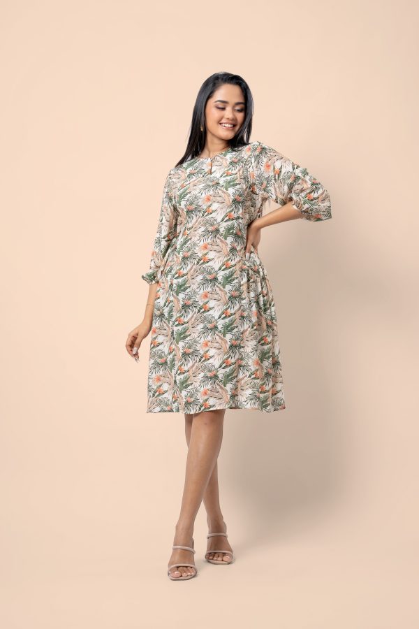 Tropical Patterned Notch Neck Detail Short Dress - Image 5