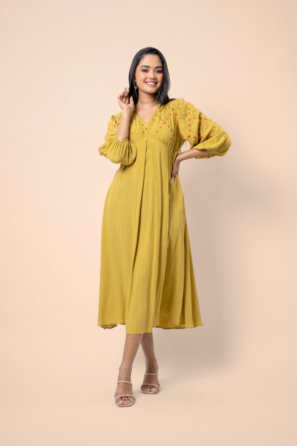 Embroidery Puff Sleeve Midi Dress - Image 3