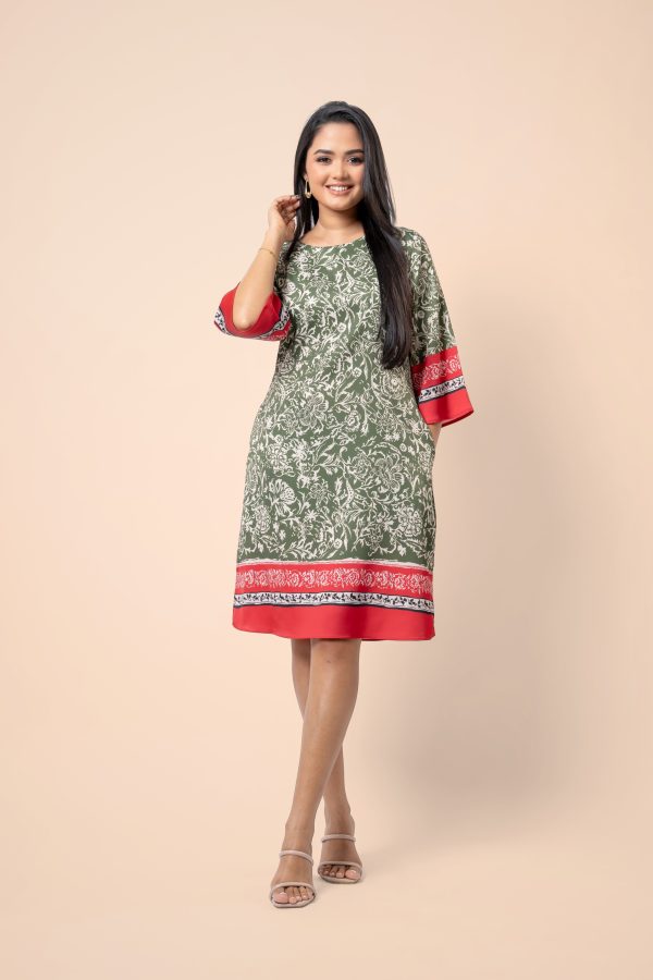 Floral Contrast Border Patterned Short Dress - Image 3
