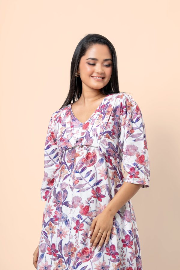 Floral Patterned Twisted Pleat Detail Short Dress - Image 5