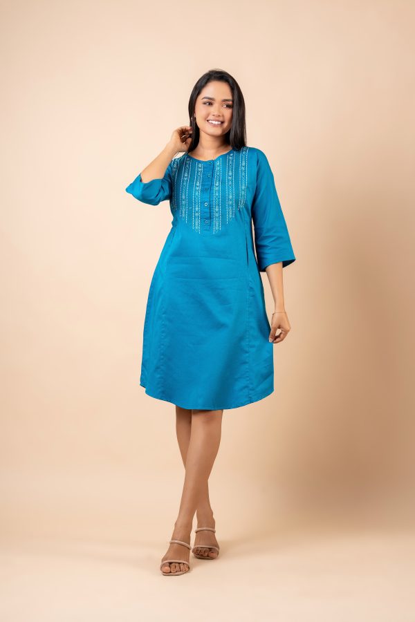 Embroidery Detail Half Button-Down Short Dress - Image 3