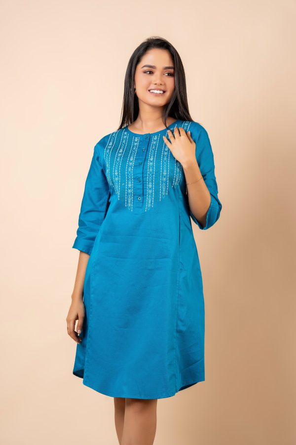 Embroidery Detail Half Button-Down Short Dress - Image 2