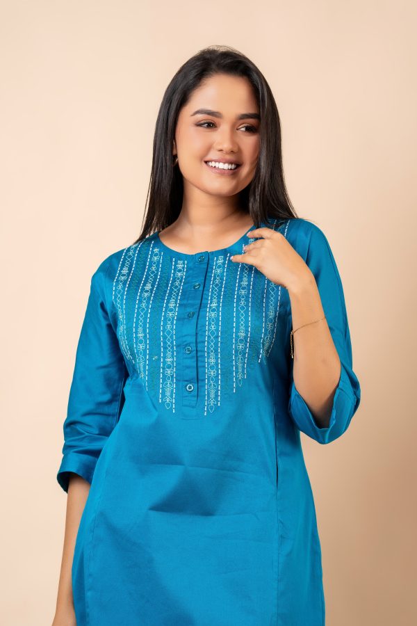 Embroidery Detail Half Button-Down Short Dress