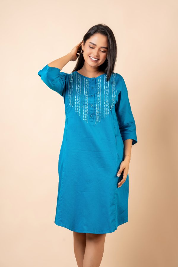 Embroidery Detail Half Button-Down Short Dress - Image 5
