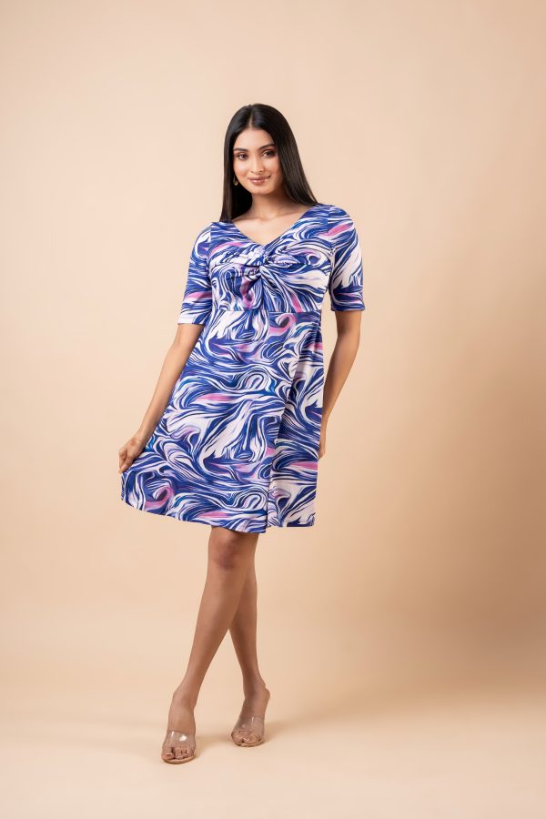 Swirl Patterned Front Twist Detail Short Dress - Image 2