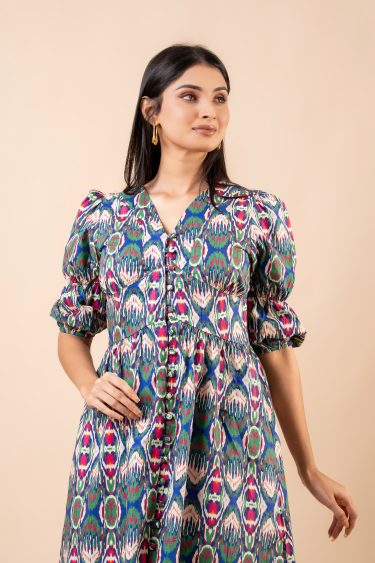 Abstract Patterned Button-Down Maxi Dress