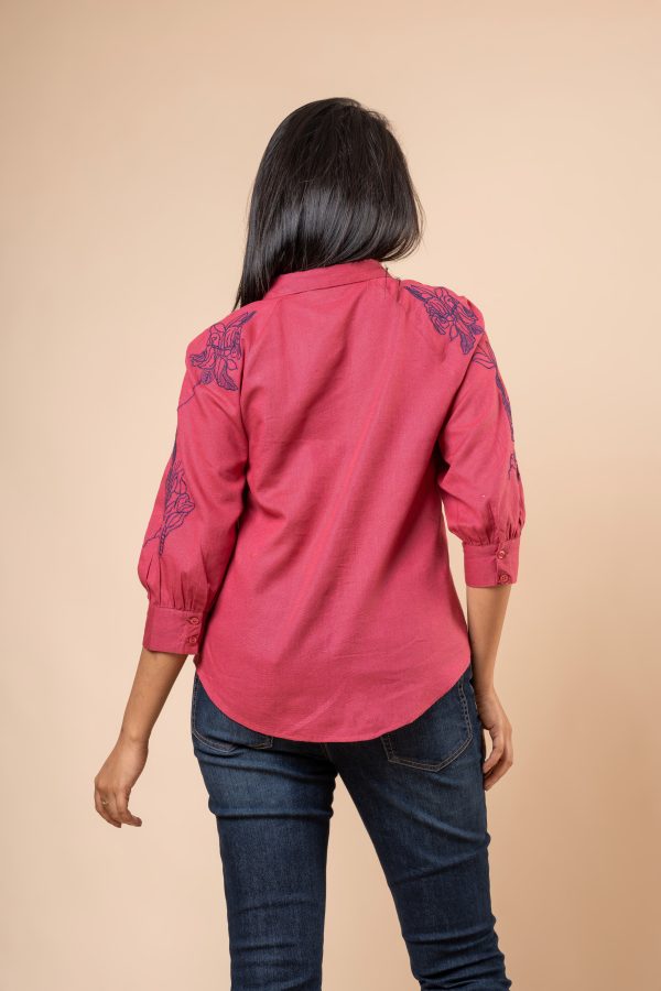 Floral Embroidery Detail Button-Down Blouse - Image 5