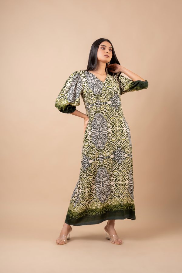 Ikat Patterned Border Detailed Maxi Dress - Image 3