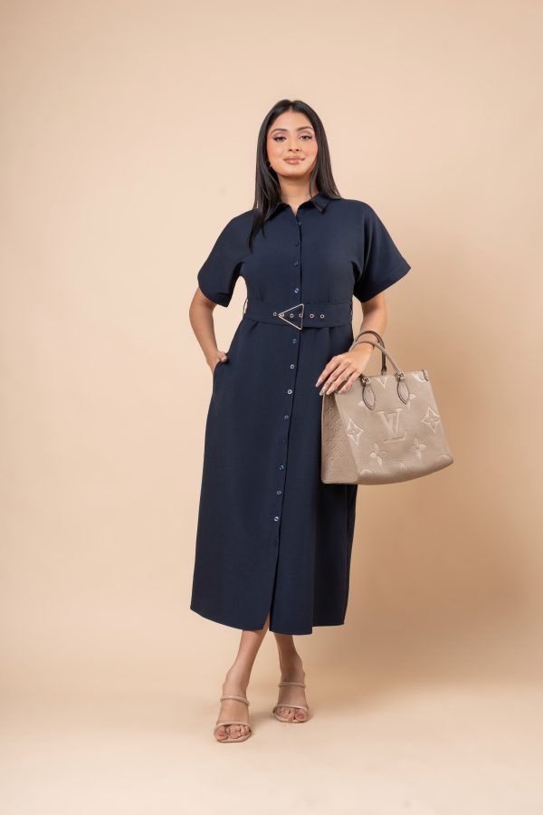 Triangle Belt Detail Midi Shirt Dress - Image 4